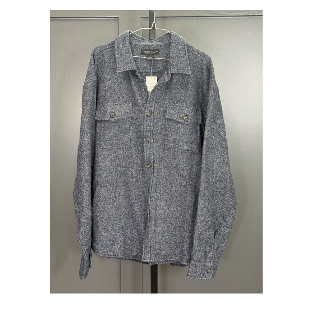 NWT Men's Store Bloomingdale's Deep Blue Wool Herringbone Button-Up Shirt XL